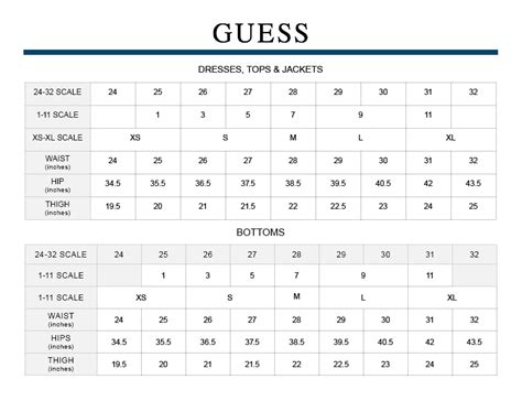 guess sizing chart.